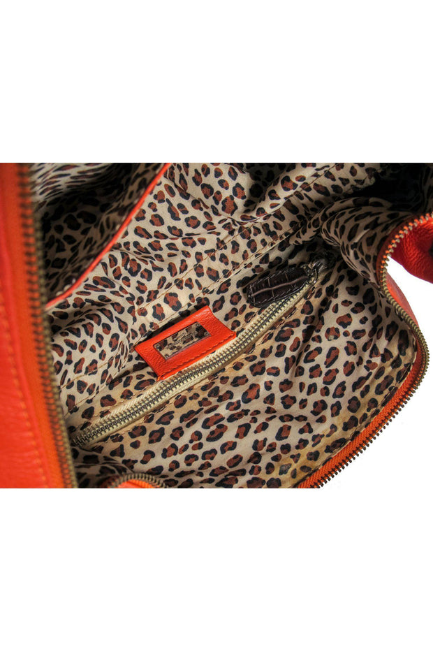 Current Boutique-Dolce & Gabbana - Orange Textured Leather Shoulder Bag w/ Reptile Embossed Trim