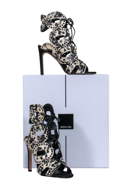 Current Boutique-Dolce Vita - Black & Cream Crackled Cutout Lace-Up Stilettos Sz 6