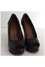 Current Boutique-Donald J Pliner - Dark Brown Snakeskin Leather Pumps Sz 9