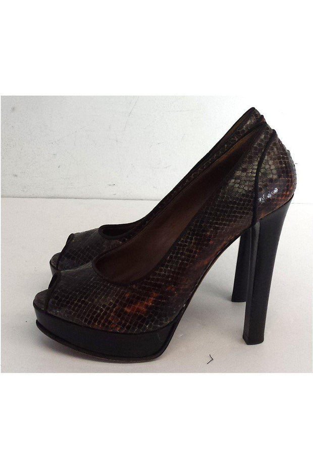 Current Boutique-Donald J Pliner - Dark Brown Snakeskin Leather Pumps Sz 9