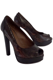 Current Boutique-Donald J Pliner - Dark Brown Snakeskin Leather Pumps Sz 9