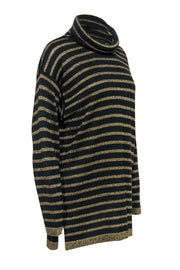 Current Boutique-Doncaster - Black & Gold Striped Longline Knit Turtleneck Sweater Sz M