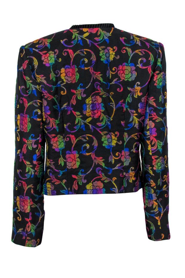 Current Boutique-Doncaster - Black & Multicolored Textured Floral Print Cropped Jacket Sz 8