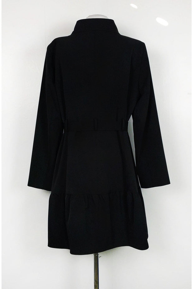 Current Boutique-Doncaster - Black Trench Coat w/ Ruffle Sz 14