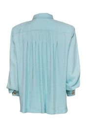 Current Boutique-Doncaster - Blue Brocade Textured Button-Up Blouse w/ Neck Tie Sz 12