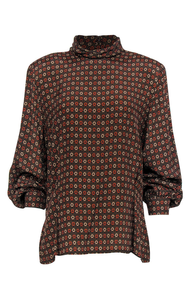 Current Boutique-Doncaster - Brown & Beige Diamond Printed Turtleneck Top Sz 14