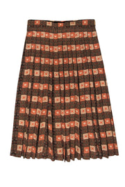 Current Boutique-Doncaster - Brown, Black & Orange Bohemian Print Pleated Midi Skirt Sz 14