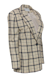 Current Boutique-Doncaster - Cream & Navy Plaid Buttoned Longline Blazer Sz 12