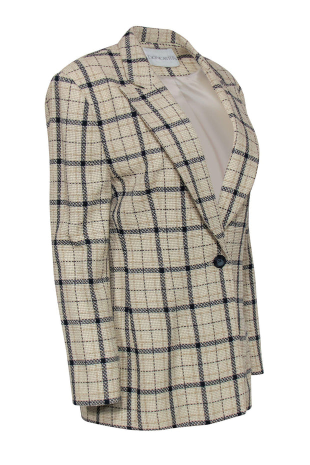 Current Boutique-Doncaster - Cream & Navy Plaid Buttoned Longline Blazer Sz 12