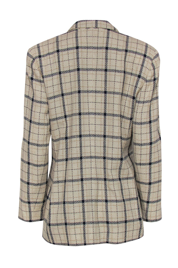 Current Boutique-Doncaster - Cream & Navy Plaid Buttoned Longline Blazer Sz 12