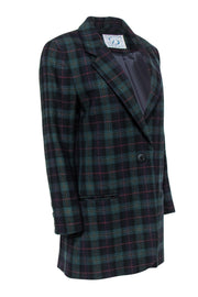 Current Boutique-Doncaster - Dark Teal & Navy Plaid Buttoned Longline Blazer Sz 10