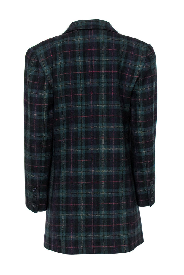 Current Boutique-Doncaster - Dark Teal & Navy Plaid Buttoned Longline Blazer Sz 10