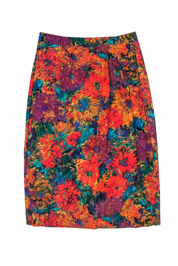 Current Boutique-Doncaster - Multicolor Floral Print Faux Wrap Skirt Sz 10