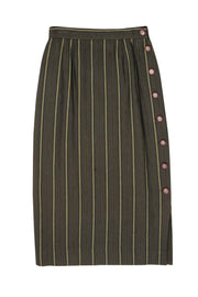 Current Boutique-Doncaster - Olive Green Striped Midi Skirt w/ Side Buttons Sz 8