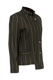 Current Boutique-Doncaster - Olive Green Striped Wool Blend Double Breasted Jacket Sz 10