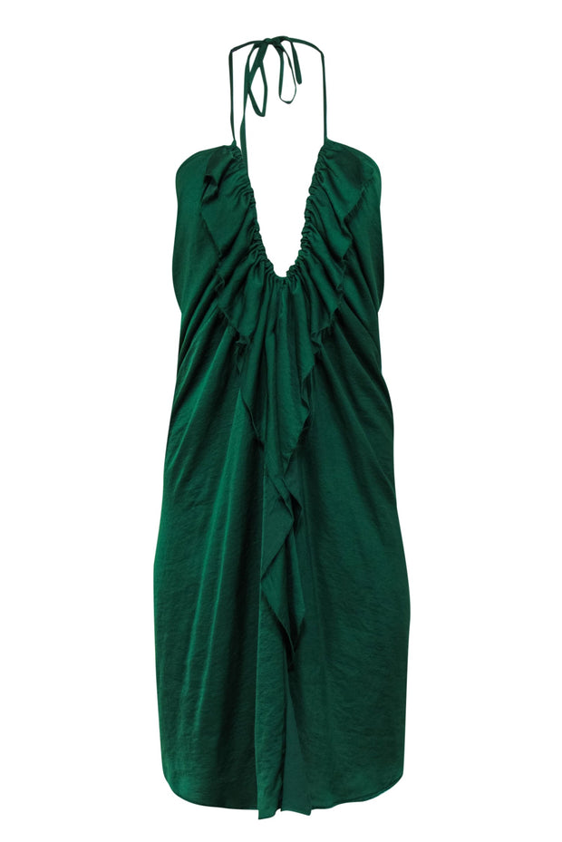 Current Boutique-Dondup - Green Sleeveless Ruffled Halter Shift Dress Sz S