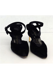 Current Boutique-Donna Karan - Black & Gold Velvet Pointed Toe Heels Sz 7