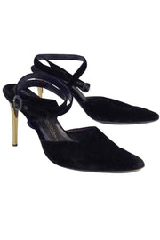 Current Boutique-Donna Karan - Black & Gold Velvet Pointed Toe Heels Sz 7