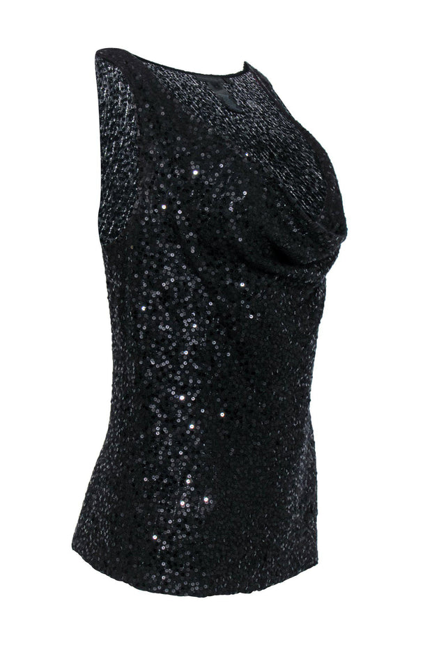 Current Boutique-Donna Karan - Black Sequin Knit Cowl Neck Tank Sz S