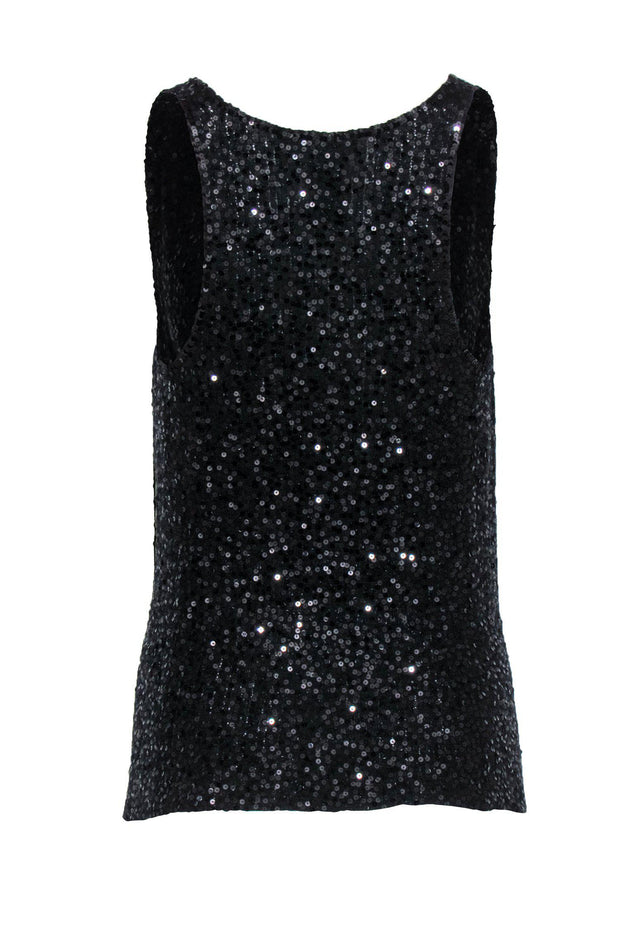 Current Boutique-Donna Karan - Black Sequin Knit Cowl Neck Tank Sz S