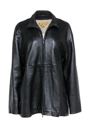 Current Boutique-Donna Karan - Black Textured Longline Zip-Up Jacket Sz M