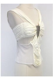 Current Boutique-Donna Karan - Cream Jersey Gathered Mesh Tank Sz L