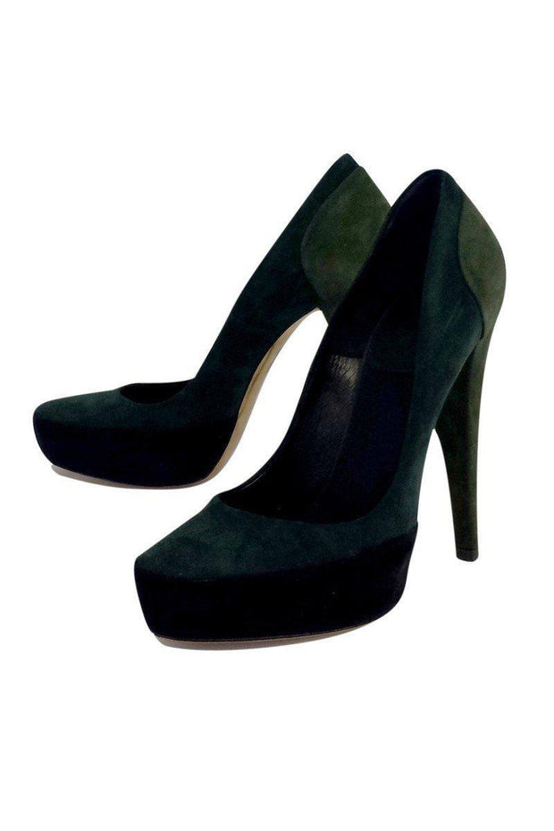 Current Boutique-Donna Karan - Green & Black Suede Platform Pumps Sz 8.5