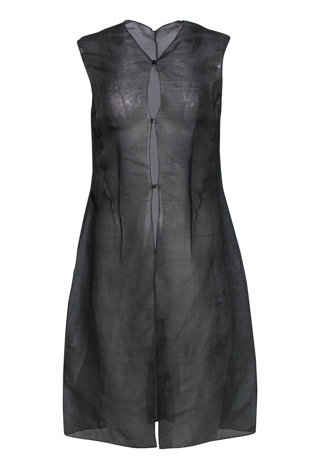 Current Boutique-Donna Karan - Greenish Gray Sheer Long Silky Vest Sz 10