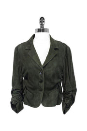 Current Boutique-Donna Karan - Olive Green Suede Cropped Blazer Sz 12