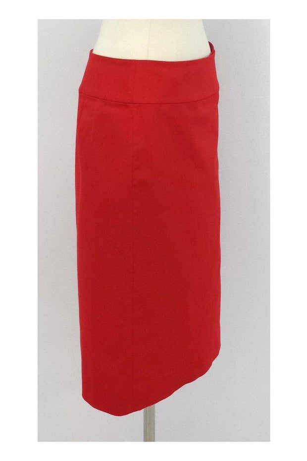 Current Boutique-Donna Karan - Red Cotton Blend Wrap Pencil Skirt Sz S