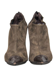 Current Boutique-Donna Karan - Taupe & Brown Suede Heeled Booties w/ Patent Leather Trim Sz 7