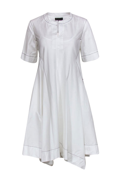 Current Boutique-Donna Karan - White Short Sleeve Flare Dress w/ Black Topstitching Sz 2