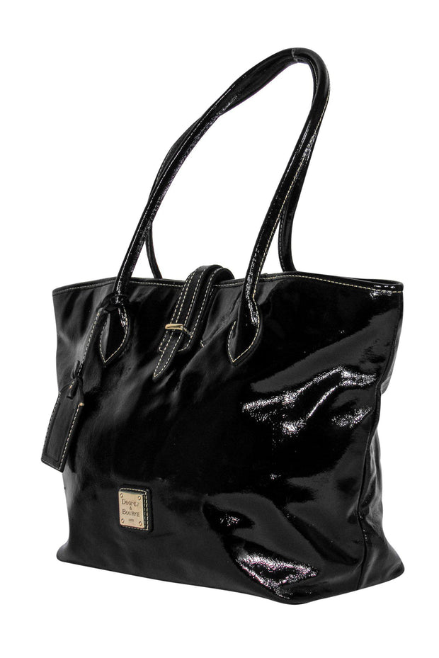 Current Boutique-Dooney & Bourke - Black Patent Leather Tote w/ White Stitching