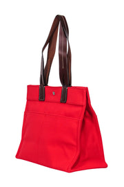 Current Boutique-Dooney & Bourke - Red Woven Canvas Tote Bag w/ Leather Handles