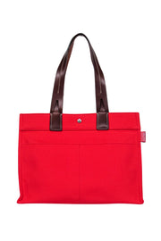 Current Boutique-Dooney & Bourke - Red Woven Canvas Tote Bag w/ Leather Handles