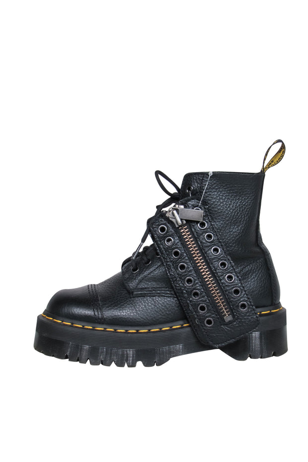 Current Boutique-Dr. Martens - Black Pebbled Leather Platform Combat Boots Sz 7