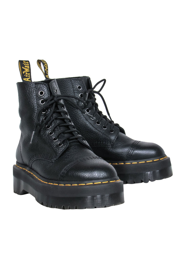 Current Boutique-Dr. Martens - Black Pebbled Leather Platform Combat Boots Sz 7