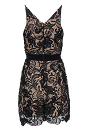 Current Boutique-Dress the Population - Black Floral Lace Sheath Dress w/ Nude Underlay Sz S