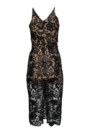 Current Boutique-Dress the Population - Black & Nude Lace Plunge Gown Sz S