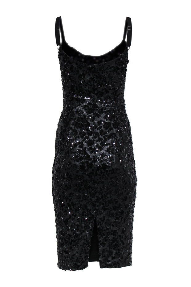 Current Boutique-Dress the Population - Black Sequined Bodycon Midi Dress Sz S