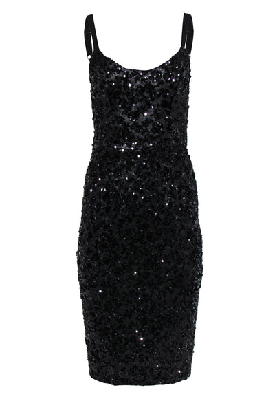 Current Boutique-Dress the Population - Black Sequined Bodycon Midi Dress Sz S