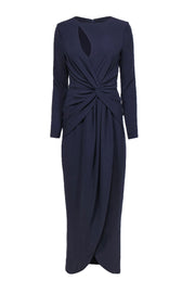 Current Boutique-Dress the Population - Deep Purple Long Sleeve Knotted Draped Gown w/ Cutout Sz S