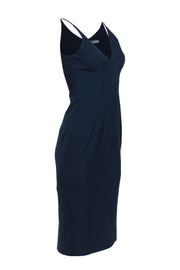 Current Boutique-Dress the Population - Navy Plunge Neckline Sheath Midi Dress Sz S