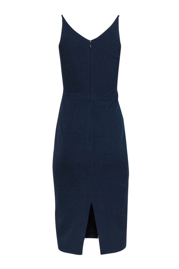 Current Boutique-Dress the Population - Navy Plunge Neckline Sheath Midi Dress Sz S