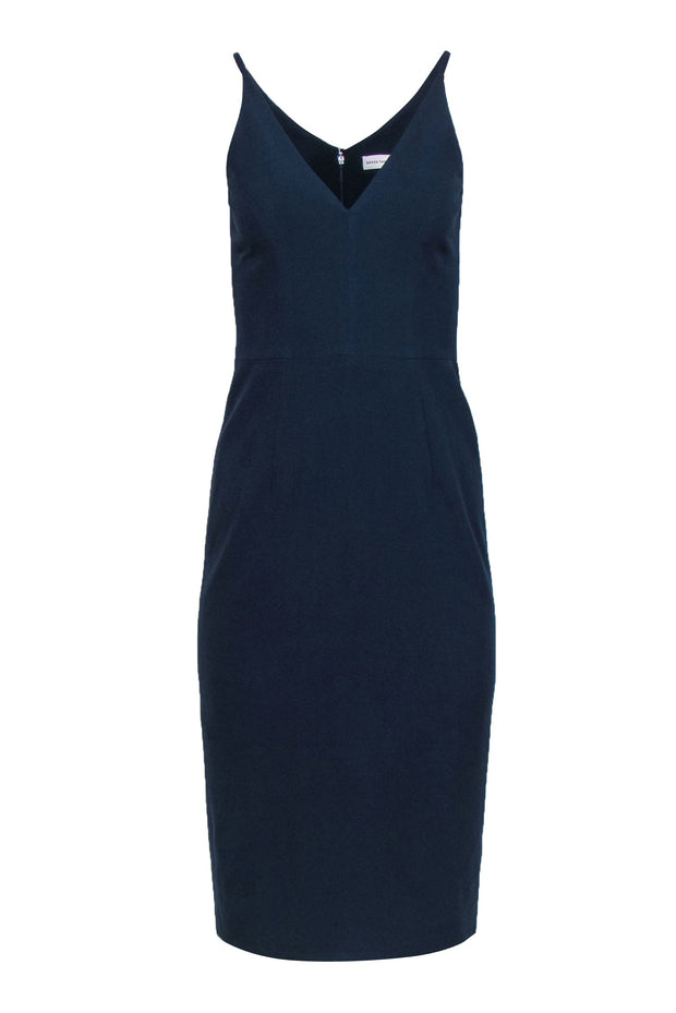 Current Boutique-Dress the Population - Navy Plunge Neckline Sheath Midi Dress Sz S