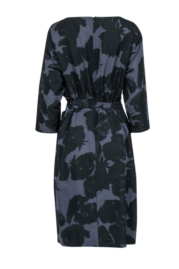 Current Boutique-Dries Van Noten - Black & Grey Floral Textured Fit & Flare Dress Sz 12