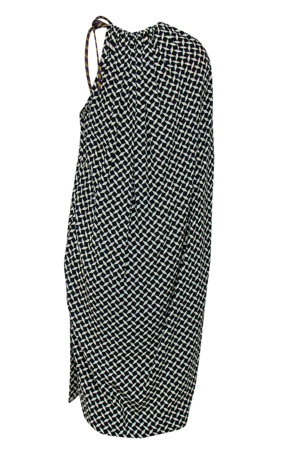 Current Boutique-Dries Van Noten - Black & White Printed Draped Shift Dress w/ Accent Cord Sz 6