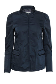 Current Boutique-Dries Van Noten - Navy Snap Front Linen Blend Shacket Sz 4