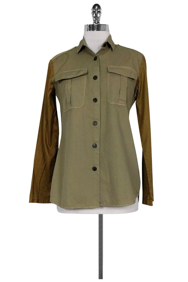 Current Boutique-Dries Van Noten - Olive Green Button Down Top Sz 6