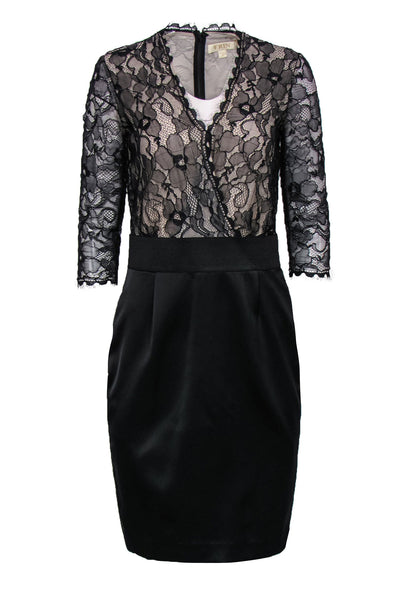 Current Boutique-ERIN Erin Fetherston - Black Satin & Lace Sheath Dress Sz 8